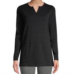 Women's Lands' End Cotton Polyester Long Sleeve Notch Neck Tunic with Pockets M